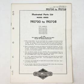Briggs & Stratton 190700-190708 Vtg 1973 And Illustrated Parts List
