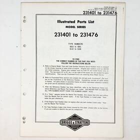 Briggs & Stratton 231401-231476 Vtg 1973 And Illustrated Parts List