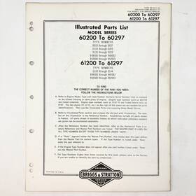 Briggs & Stratton 61100-61197 Vintage 1973 And 60200-60297 61200-61297illustrated Parts List