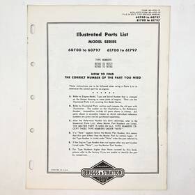 Briggs & Stratton 61700-61797 Vintage 1973 And 60700-60797 Illustrated Parts List