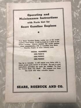 Briggs & Stratton 702053 Sears Vintage Engine Parts List And 702015 702052