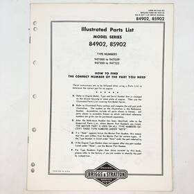 Briggs & Stratton 85902 Vintage 1973 And 84902 Illustrated Parts List