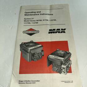 Briggs & Stratton 90700-91700-110700 And Stratton-system 2 Operating Maintenance Instructions Manual Original