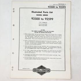 Briggs & Stratton 92500-92599 Vintage 1973 And Illustrated Parts List