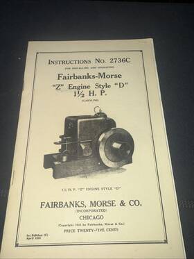 Fairbanks Morse Engine 2736c Hit Miss Type Z 1 1/2 Hp Instructions Style D Used