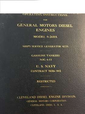 8-268a General Motors Cleveland Gm Diesel Op And Maintenance Book 1943 Us Navy Uss Aog-6 To 11
