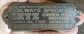 Letz 111x Rare Feed Grinder Model Type A Brass Engine Serial No. Tag Vintage