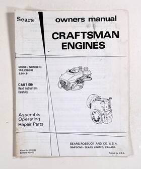Sears 143.226032 1971 6 Hp Craftsman Engines Assembly And Owners Manual #143.226032 Original