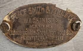 Spence Smith Kootz Co Machinists & Boiler Makers 023942945901 Manfu Tool Box Tag Name Plate Parkersburg Wv