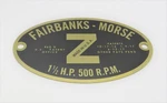 1/2 Hp Fairbanks Morse Z Name Plate Engine Tag Gas Motor. Fixed Price $16.62.