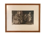 Vtg Framed Photo Leland Posing W/ Industrial Stationary Steam Engine Named Ajax. Fixed Price $50.00.