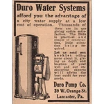 Duro Water Co Pump Systems Lancaster Pa 1922 Magazine Ad AF2-S9. Fixed Price $13.50.