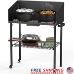 Collapsible Cooking Station Cast Iron Dutch Oven Stand W/ Wheels Storage Shelf. Fixed Price $285.74.