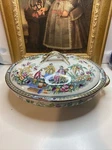Antique English Transferware Tureen Beech & Hancock Hand Painted Polychrome 1877. Fixed Price $159.00.