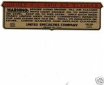 United Oil Bath B&s Briggs Engine Decal Gold. Fixed Price $11.90.