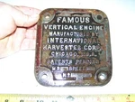 Ihc Vertical Famous 3HP Hit Miss Engine Crankcase Cover Serial Tag Cast Iron. Fixed Price $185.95.