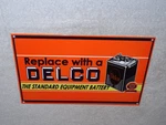 Vintage Delco Battery & United Motor Service Car 12" Metal Gasoline Oil Sign! Gm. Fixed Price $109.99.