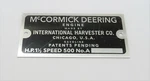 International Ih Name Tag Plate Gas Engine Motor Mccormick Deering 1.5 Hp. Fixed Price $16.62.