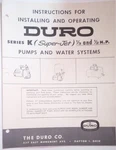 1940'S-50'S Duro Series "k" Water Pumps Super Jet Instruction Booklet. Fixed Price $45.00.