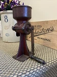 Antique Cast Iron Coffee Grinder Vintage Corn Grain Mill Red Wood Hand Crank. Fixed Price $165.00.