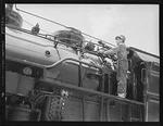 Photo:railroad Steam Locomotive Mechanic 1940S Engineer Working On. Fixed Price $13.49.