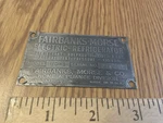 Vintage Fairbanks Morse Electric Refrierator Metal Emblem Advertising Sign. Fixed Price $24.45.