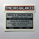 Briggs & Stratton Model Type Code Syncho-balanced Decals For 14, 15 16-HP. Fixed Price $12.90.