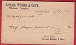 1899 Postal Card Farrand Williams & Clark Druggists Detroit/re Klagers Green Oil. Fixed Price $10.00.