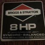 Briggs Stratton Engine Decal Badge Sticker 8 Hp Synchro Balanced. Fixed Price $14.75.