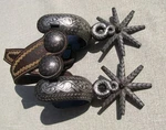 Unique Antique Mint Rare Big Heavy Fancy 2 Pattern Inlaid Charro Spurs C1890S. Fixed Price $4995.00.